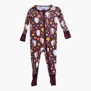 Little Sleepies Hedgehog Mushroom Zippy Pajamas Brown 6-12M Bamboo Cottagecore